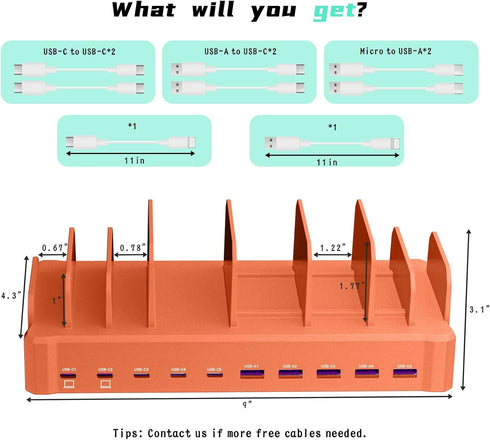 zobirez 320W 10-Port Charging Station for Multiple Devices, USB C Fast Charger Stations for MacBook, iPhone, Android