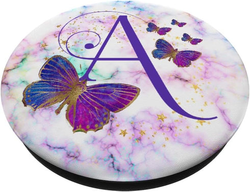 Purple Butterfly Letter A Initial Personalized Monogram PopSockets Adhesive PopGrip