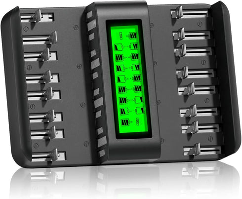 CITYORK 16 Bay Rechargeable Battery Charger Smart LCD Display for 1.2V AA AAA