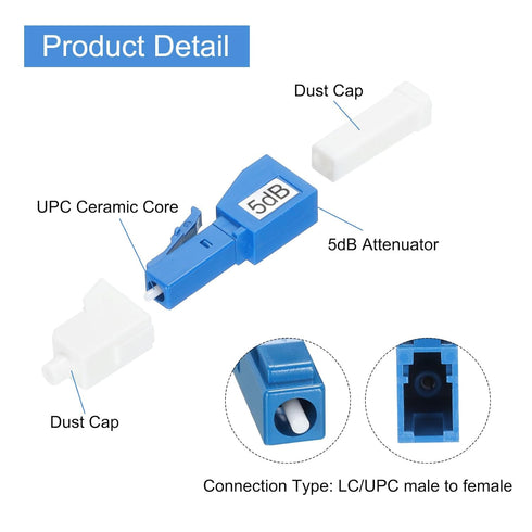 MECCANIXITY 5dB LC Fiber Attenuator, Pack of 2 Male to Female Fixed Fiber Optic for Transmission