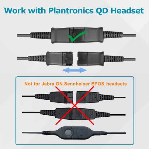 QD Headset USB Adapter Cable for Plantronics QD Wired Headset to USB Plug, In-line Volume Mute Controls, Works for