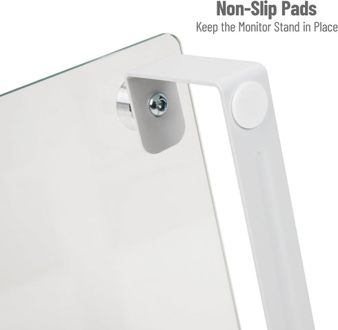 Contemporary Clear Glass Monitor Stand - Stylish Desktop Organizer and Laptop Riser