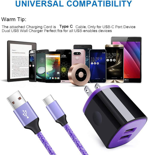 6ft Type C Charger Cable & USB Wall Adapter for Samsung Galaxy S24 S23 S22 S21 S20 FE Z Flip 5 4 Z Fold5 & more.