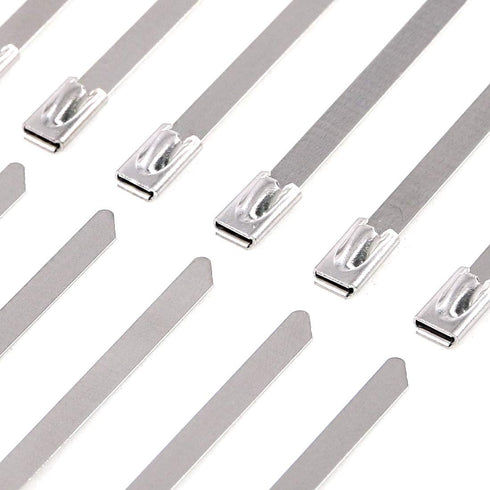 Swpeet 50Pcs 14 Inch Stainless Steel Exhaust Strap Wrap, Coated Locking Cable Zip Ties
