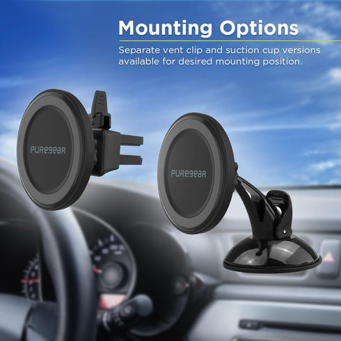 PureGear MagSafe Compatible Qi-Certified Fast Magnetic Wireless Round Car Charger for iPhone 15, 15 Pro, 14, 14 Plus,