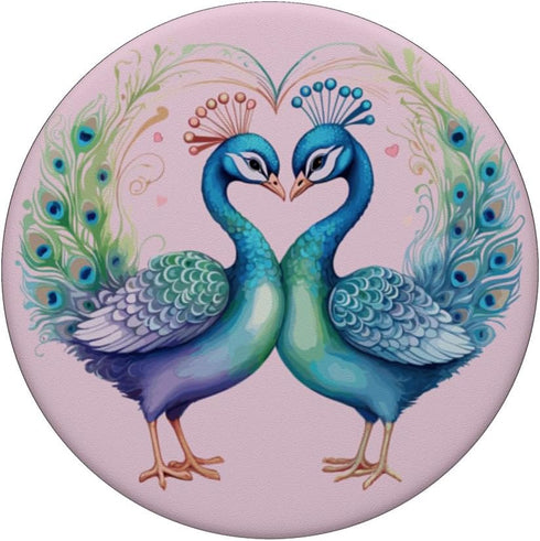 Cute Valentine's Day PopSockets Standard PopGrip, Peacocks Lovers Couple Peafowls Kissing
