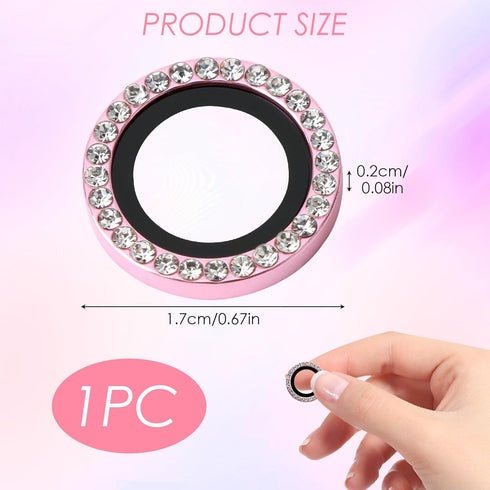 EBQOSK 1 Pack 16/16 9H Camera Lens Protector for Iphone Plus, Pink Bling Diamond Rings High Tempered Glass Camera Lens