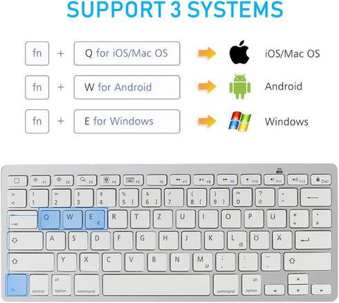 FLY WAY Bluetooth 3.0 Keyboard, Portable Wireless Keypad, Universal Slim Keyboard for iOS, Android, Windows (German)
