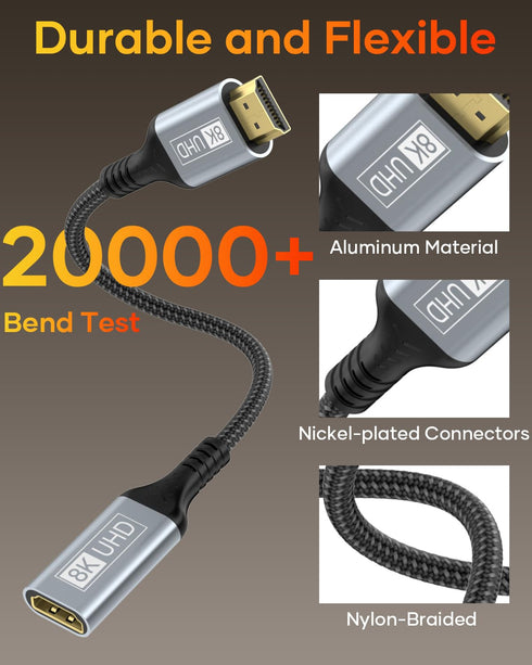 8K 2.1 8K@60Hz, 4K@120Hz, 3D, Monitor-1.6 HDMI Extension Cable, HDMI Male to Female Adapter Extension Cord HDR