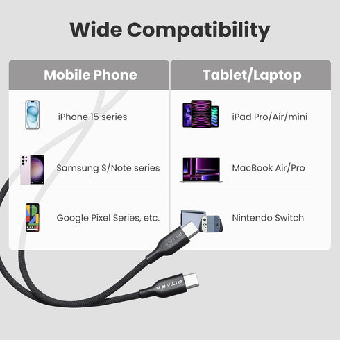 pitaka Nylon Braided USB C to USB C Cable 3.94ft for iPhone 15, Samsung Galaxy Series, Pixel, PS5 Controller