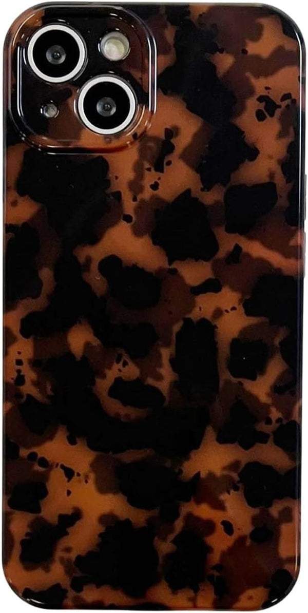 Tortoise Shell Retro Phone Case for iPhone 14 Pro, Chic Amber Brown Leopard Stylish Classic Soft Slim Cover