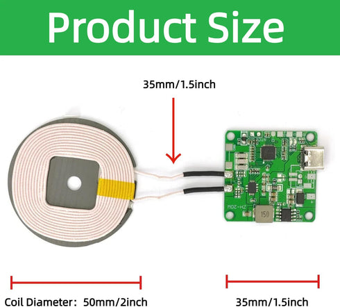 Sevilinlu 2Pcs 20W Max QI Wireless Charger PCBA Module Coil, DIY Fast Charging Circuit Board with Type-C Port