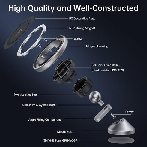 SYNCWIRE for MagSafe Car Mount - 360° Rotation Magnetic Phone Holder for Car Dashboard, Strong Magnets Car Phone Holder Mount Compatible iPhone 15 Pro Max 14 13 12,Samsung - MagSafe Car Accessories