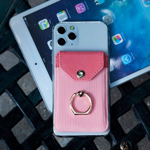 Card Holder & Ring Stand for Smartphones, Stick-on Wallet for iPhone & Android, Adhesive Credit Card Sleeve