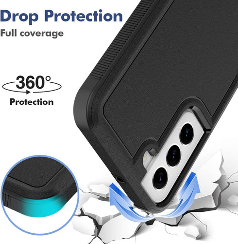 Samsung Galaxy S22 Plus Case, Dual Layer Protective Heavy Duty Cell Phone Cover with Screen Protector, Black