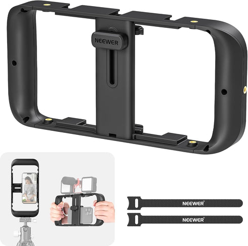 NEEWER Smartphone Video Rig, Phone Stabilizer Grip Vlogging Cage with Cold Shoe Tripod Mount for iPhone Samsung