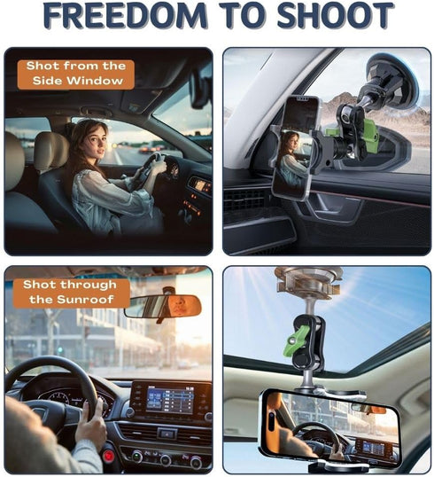 Tmengdao 360 Suction Cup Phone Mount, Ultra-Stable Phone Holder for Vlog Shooting, Rotation for Windshield, Roof Glass