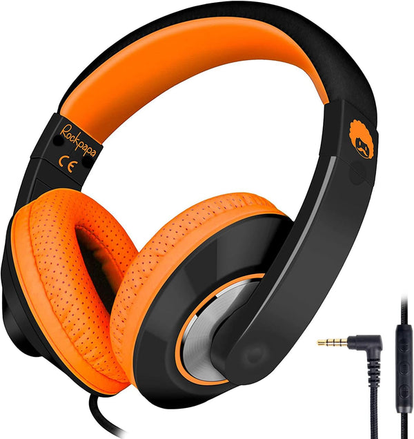 Shop rockpapa Comfort+ Kids Over-Ear Headphones, Wired with Microphone & Volume Control for School, Black/Orange.