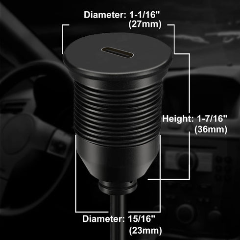 BATIGE Single Port Type C 3.1 Car Flush Mount Cable USB C 3.1 Panel Mount Male to Female Extension Cable 3ft