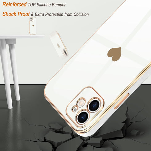 Teageo Cute Love-Heart Case for iPhone 12, White, Luxury Bling Soft Back Cover with Raised Full Camera Protection
