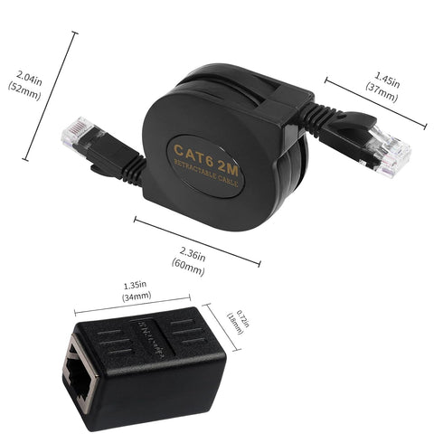 6.6FT CAT6 RJ45 RJ45 10Gbps 2-Pack Retractable Ethernet Cable with Connector Port - High-Speed Cable with Flexible
