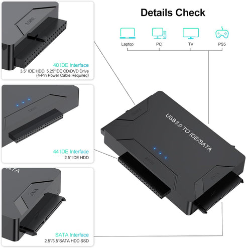 FEMORO Hard Drive Reader IDE SATA to USB 3.0 Adapter, External Data Recovery Converter Kit for IDE Drive and SATA