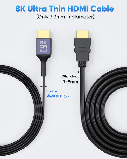 8K 2FT 5-Pack, 2 48Gbps 8K@60Hz, 4K@60Hz, 2K, 1080P, Ultra Thin HDMI Cable Short HDMI Cable Foot Flexible Slim HDMI