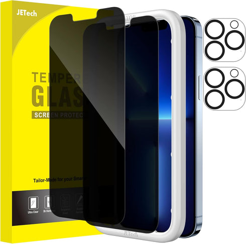 JETech 2-Pack Privacy Screen Protector for iPhone 13 Pro Max 6.7" with Camera Lens Protector, Anti-Spy Tempered Glass.