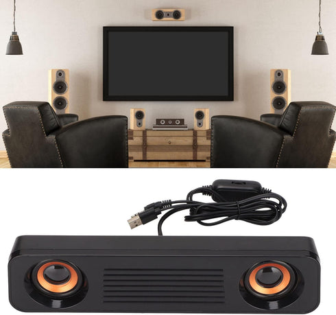 Portable Wired Speaker, HiFi Stereo Subwoofer Desktop Long Speaker, USB Powered 3.5mm Plug for TV Computer Tablet