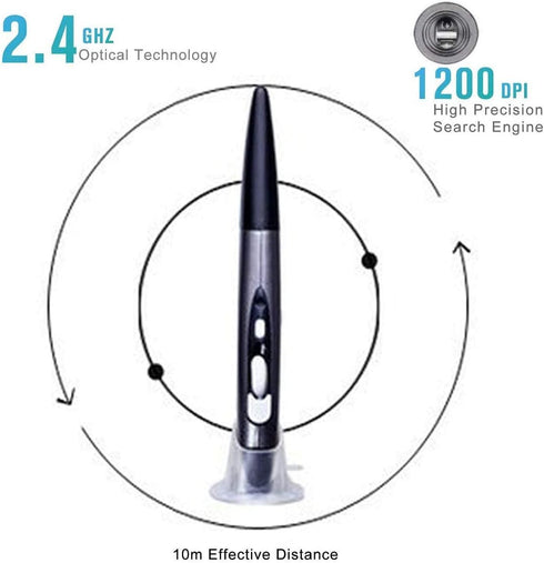 lychee Wireless Optical Pocket Pen Mouse, 2.4GHZ USB Wireless Optical Pen Mouse 800/1200/1600 DPI Adjustable Handwriting Mini Air Mouse Mice for PC Laptop Notebook Computer Mac (Grey)