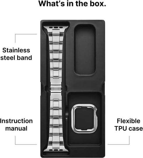 Fullmosa No Tools Needed Compatible Apple Watch Bands for Women Men, Metal Strap with Case for iWatch Series 9 8 7 6 5