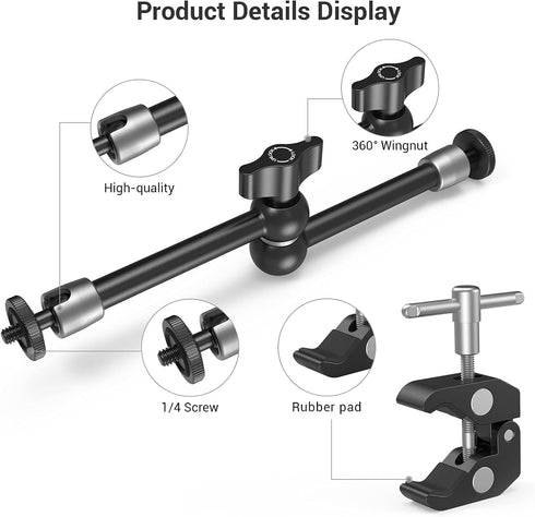 SMALLRIG 9.8 Inches Adjustable Friction Power Articulating Magic Arm with 1/4" and 3/8" Thread for LCD Monitor/LED
