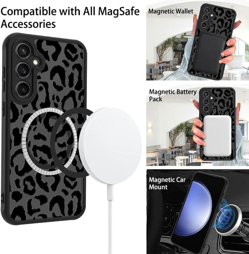 ZIYE Magnetic Case for Galaxy S23 FE, Leopard Pattern Phone Case with Camera Protection, Silicone TPU Cover