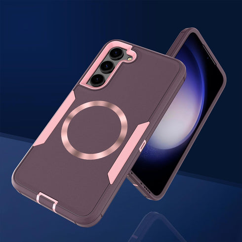 Designed for Samsung Galaxy S23 Plus Case, Double Layer Protection, Magnetic Compatible with MagSafe, Purple Rose