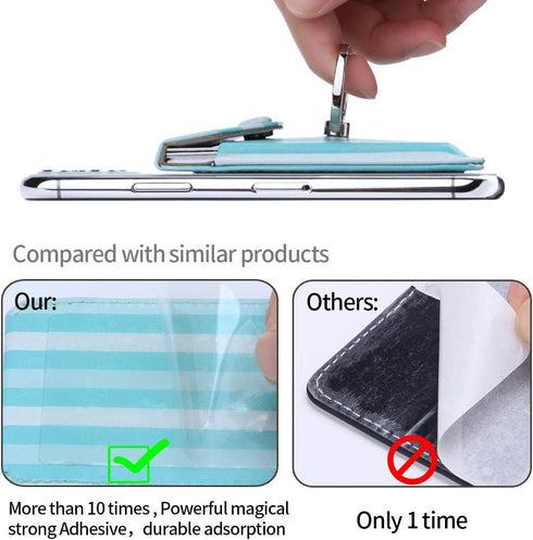 RFID Cell Phone Card Holder Stick on Wallet for Back of Phone, Green Striped for iPhone Android Smartphones
