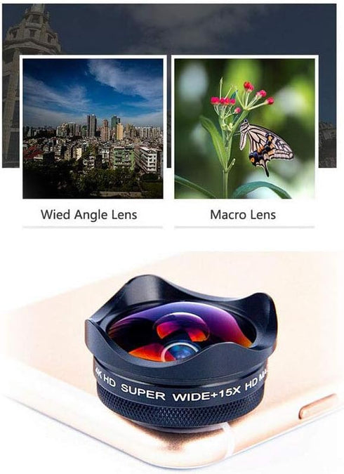 Andoer 4K Smartphone Camera Lens 0.45X Wide Angle and 15X Macro Phone Lens with Universal Clip