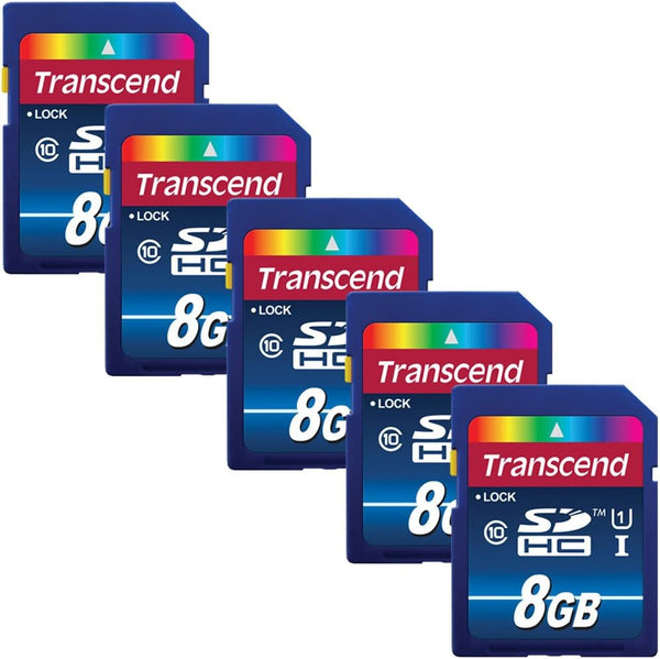 Transcend 8GB SDHC Memory Card, Premium Class 10 UHS-I, Pack of 5