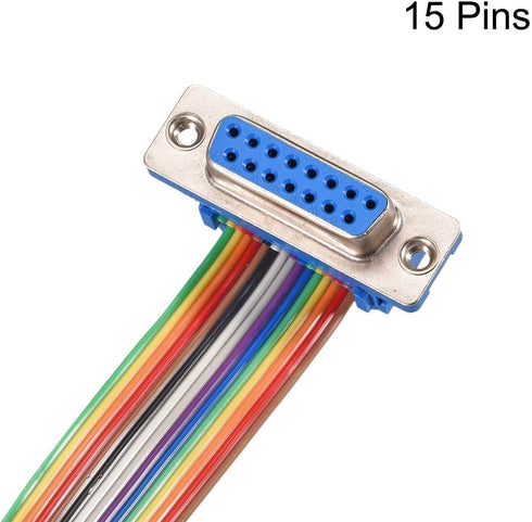 uxcell IDC Rainbow Wire Flat Ribbon Cable - DB15 Male to DB15 Female Connector, 2.54mm Pitch, 19.7inch Length