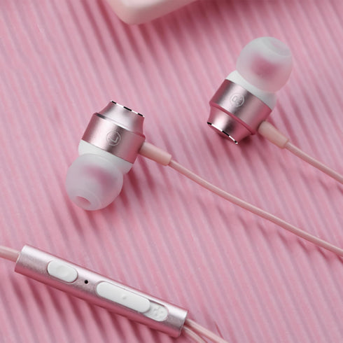 USB C Earbuds Rose Gold, Type C in Ear Headphones Wired, Stereo Bass Pink Earphones with Microphone and Volume Control
