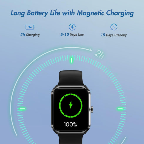 MXQ Fitness Smart Watch for Women Men, 1.91” Large Screen Gun Black Aluminum Case, IP68 Waterproof