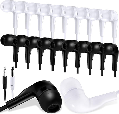 Kanayu 100 Pack Bulk Earbuds for Kids, Individually Bagged Classroom Headphones, Black and White
