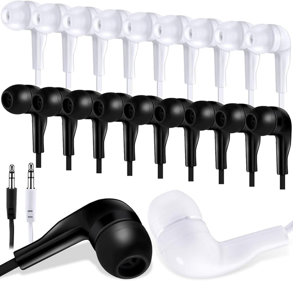 Kanayu 100 Pack Bulk Earbuds for Kids, Individually Bagged Classroom Headphones, Black and White