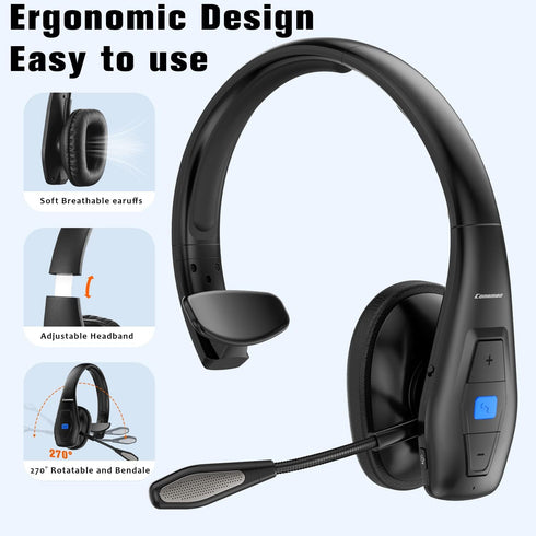 Conambo Noise Cancelling Bluetooth Headset V5.1, 35Hrs HD Talktime, Dual Mic Hands-Free for Cell Phones