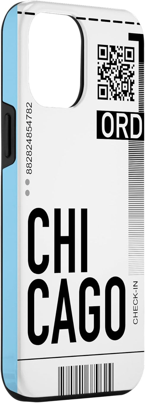 Chicago Air Ticket Phone Case for iPhone 14 Pro Max - Boarding Pass City Plane Design