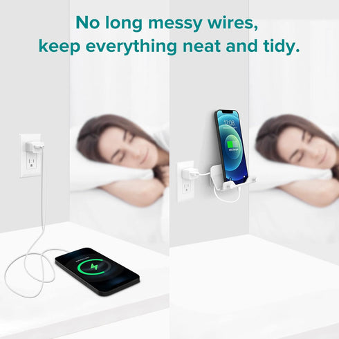 HomeMount Hands Free Wall Mount Phone Holder with Adhesive Strip for Bedroom Living Room Kitchen Compatible with All Phone or Mini ipad White