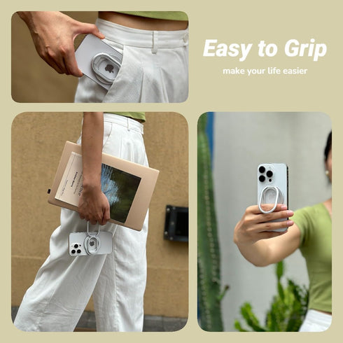 MINDSKY Mag-Safe Phone Stand Phone Grip Compatible with iPhone 12/13/14/15 Mini/Pro/Pro Max Accessories Removable Magnetic Finger Phone Ring Grip (Silver)