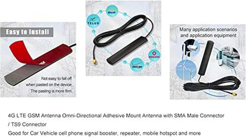 Wlaniot 4G LTE GSM Antenna, Omni-Directional Adhesive Mount with SMA Male Connector for Car