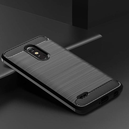 LG K30 2018 Phone Case with Tempered Glass Screen Protector, Slim Thin Silicone TPU Rugged Accessories, Black