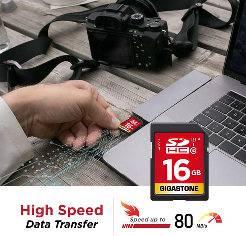 Gigastone 16GB SDHC Memory Card, 2 Pack Premium Series, Transfer Speed Up to 80MB/s for Photos, Videos, Music, Files,