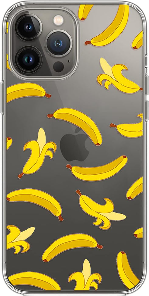 Blingy's Fun Banana Style iPhone 13 Pro Case (6.1 inch), Cute Cartoon Pattern Transparent Soft TPU Protective Clear Case